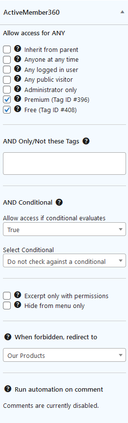 ActiveMember360 Access Settings Example 2