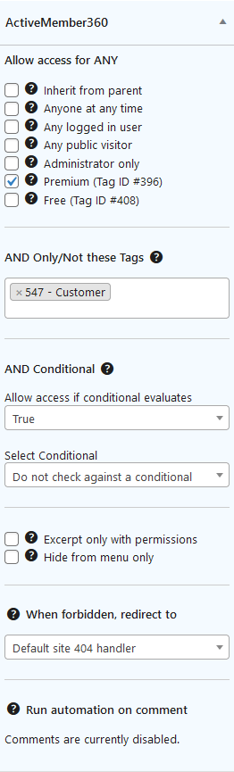 ActiveMember360 Access Settings Example 4