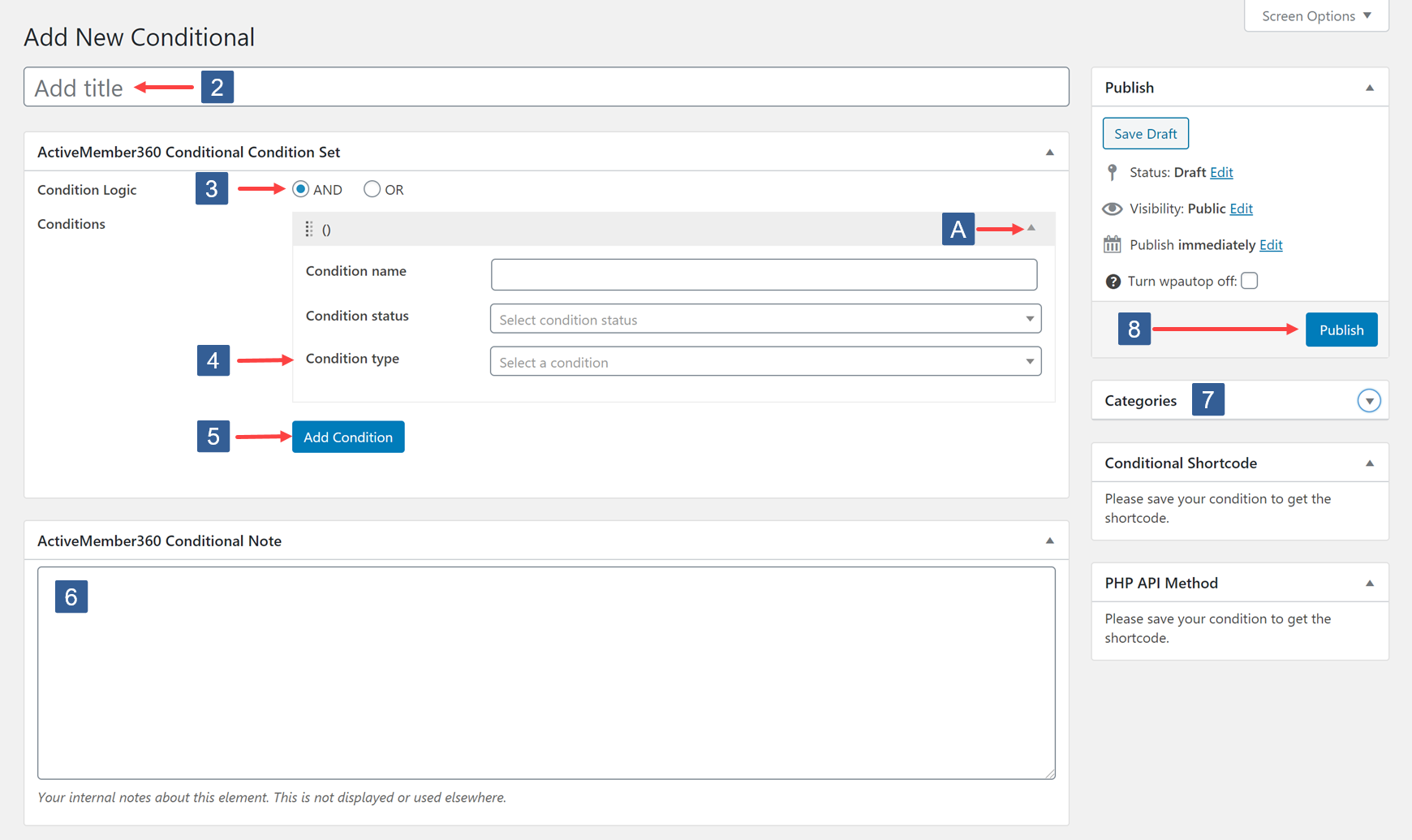 Steps for adding a condition set for a conditional