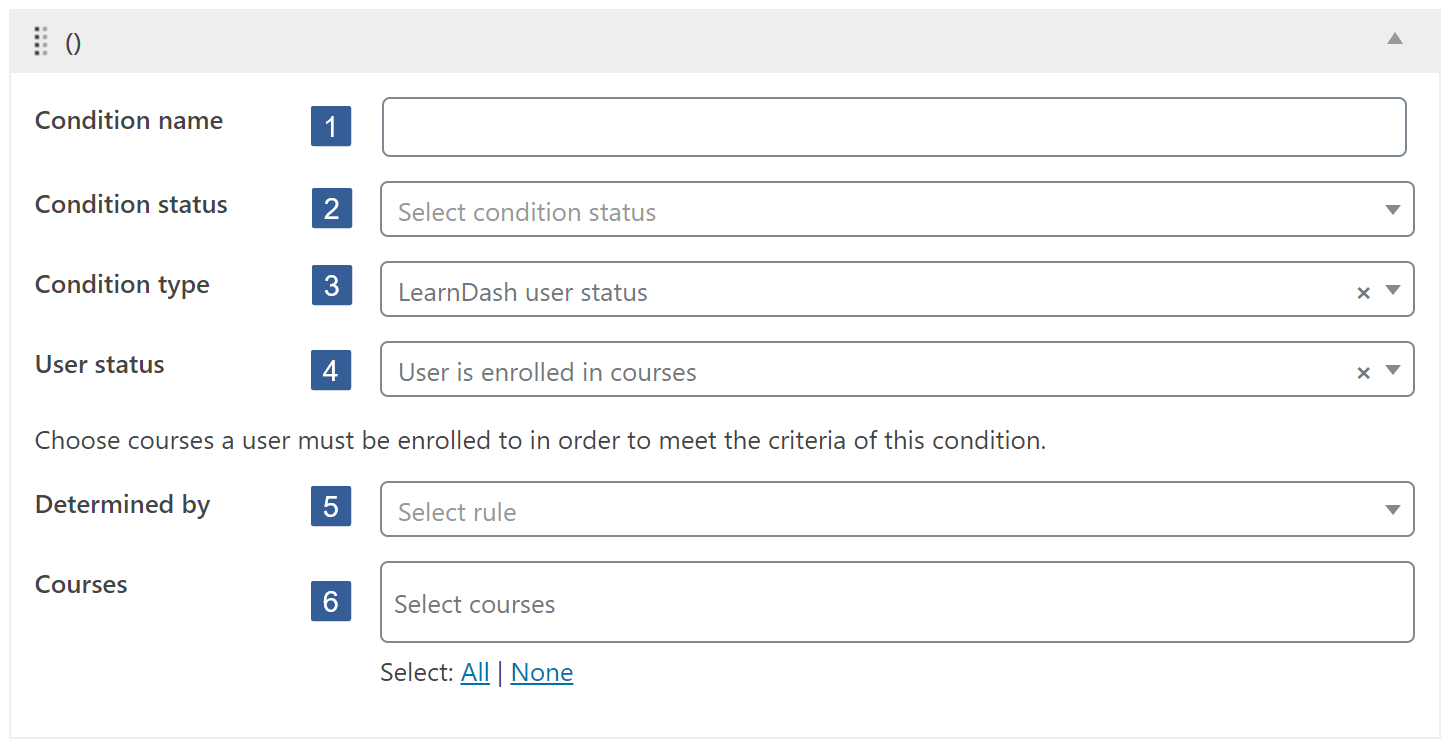 Steps for specifying the LearnDash user status condition