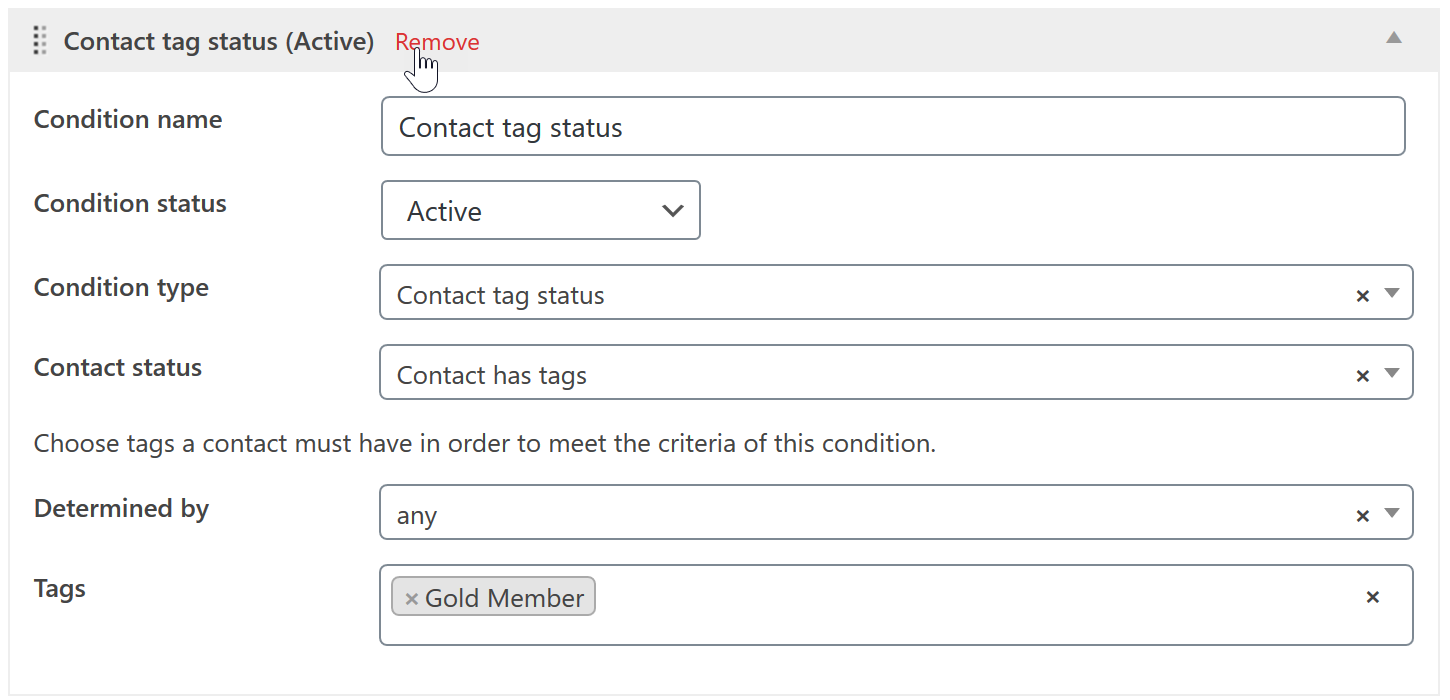 Steps for removing a condition
