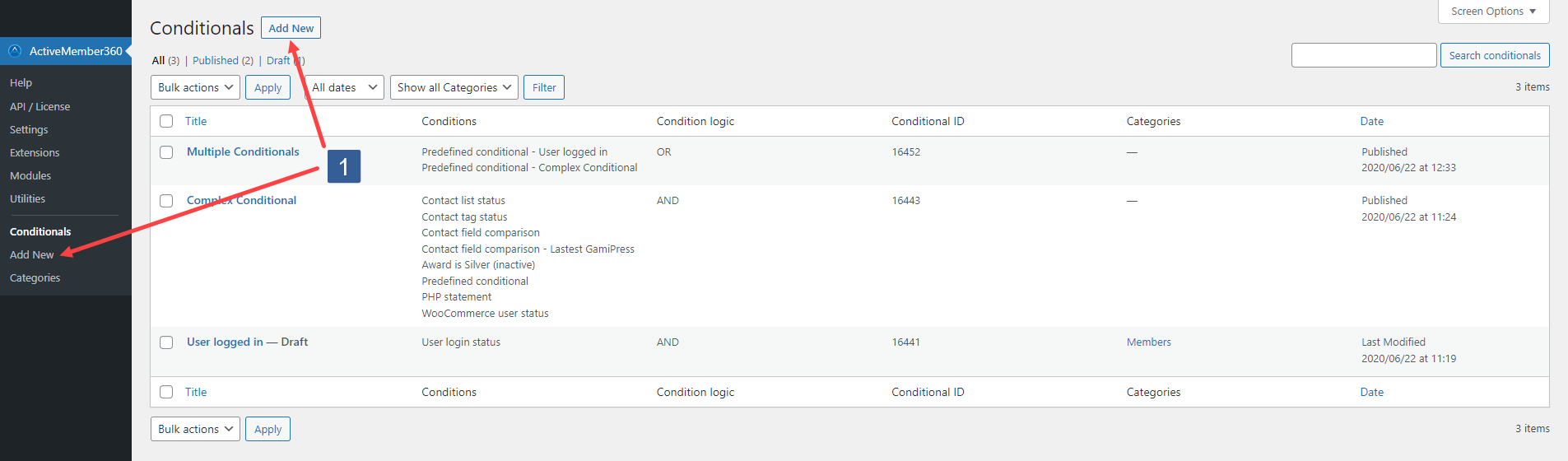 Steps for selecting to add a new conditional