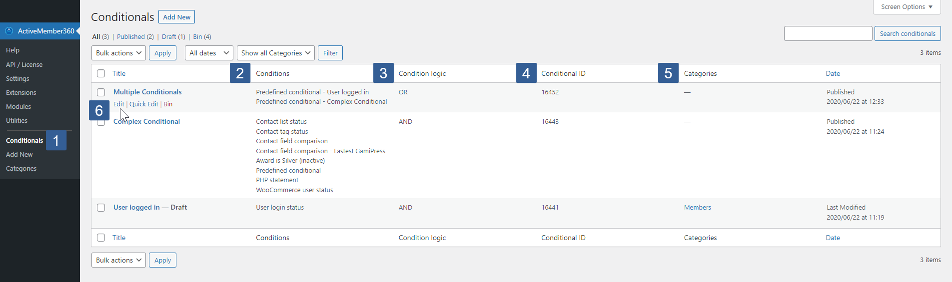 Steps for accessing, editing and deleting conditionals