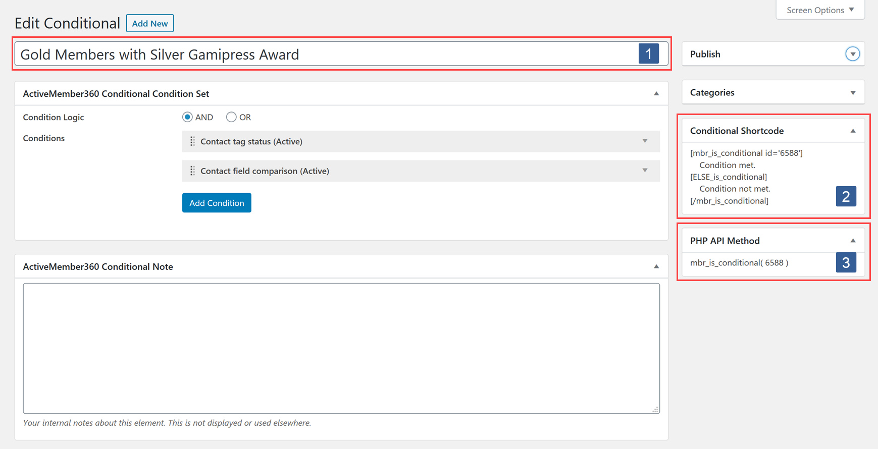 Options available to reference a published conditional