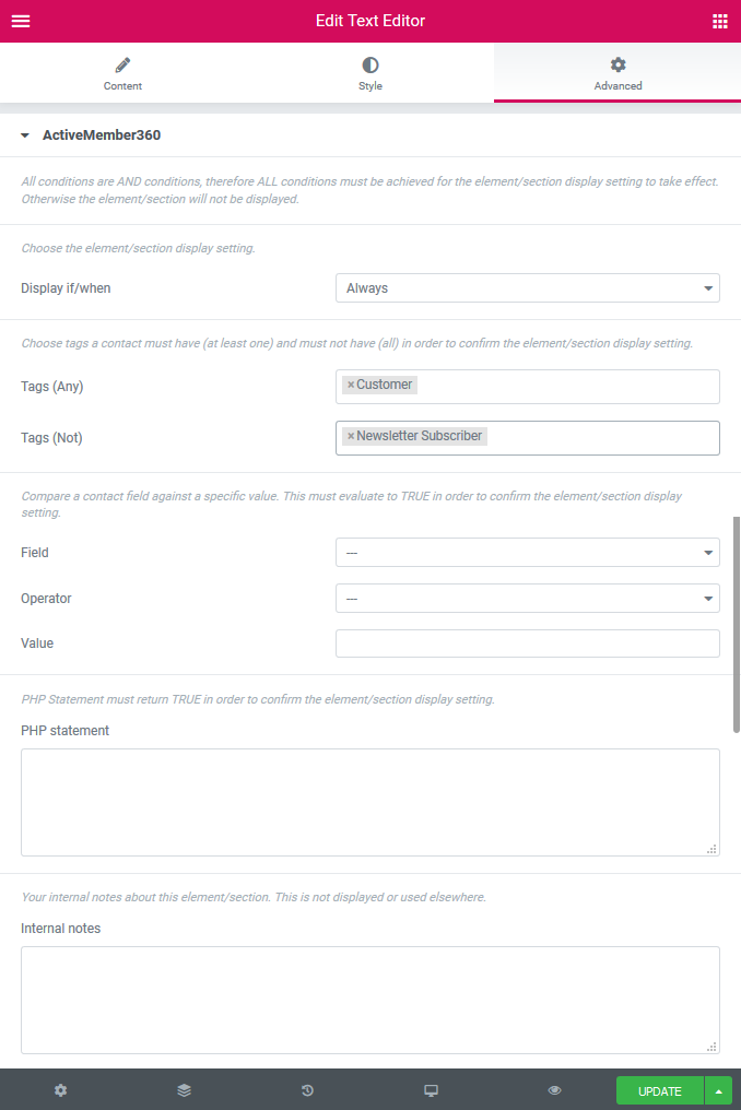 Elementor Widget/Container/Section Display Settings Example 2