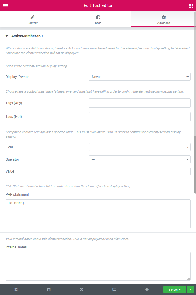 Elementor Widget/Container/Section Display Settings Example 4