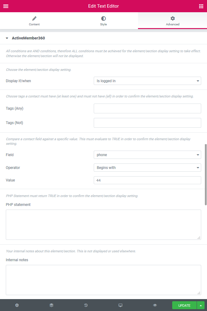 Elementor Widget/Container/Section Display Settings Example 5