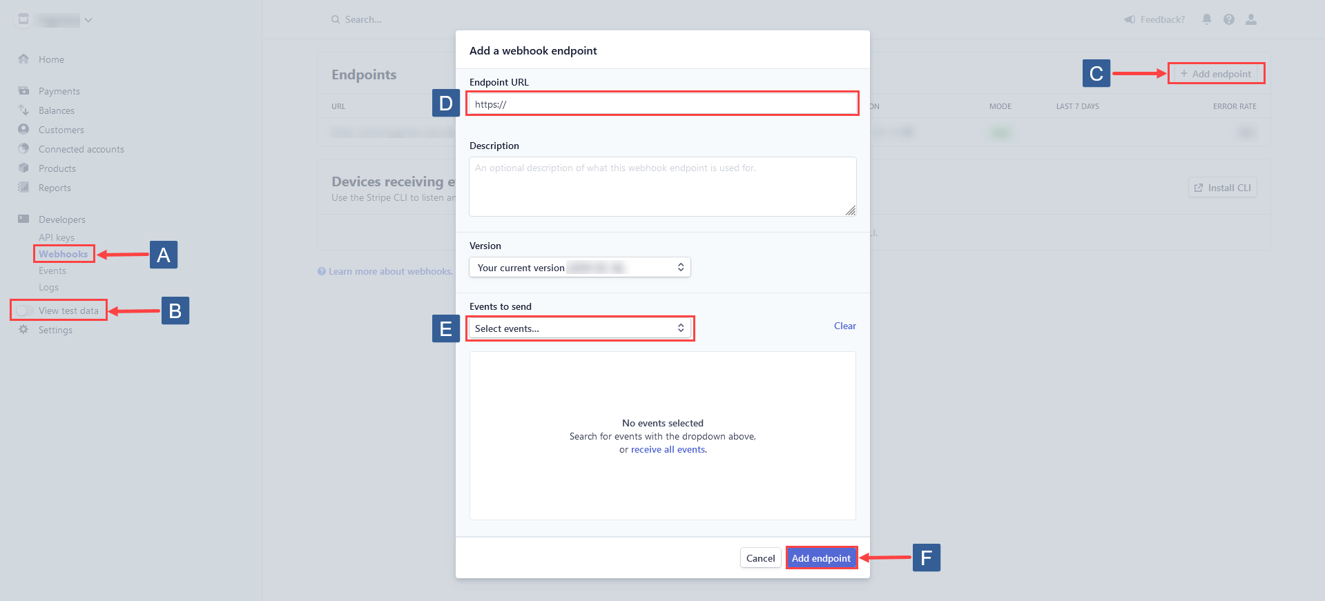 Steps for creating the Stripe live webhook