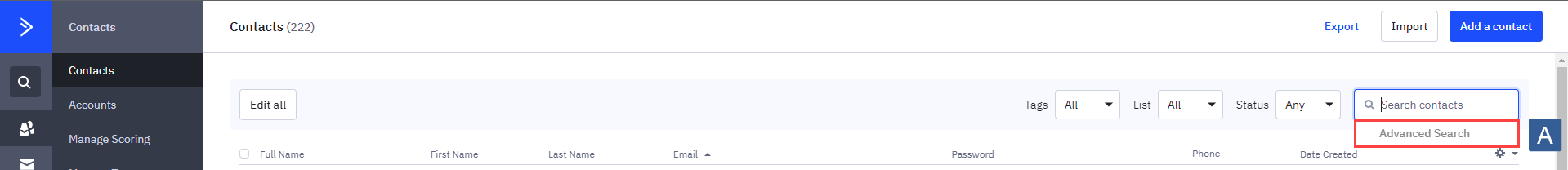 Steps to process an Advanced Search for encrypted passwords