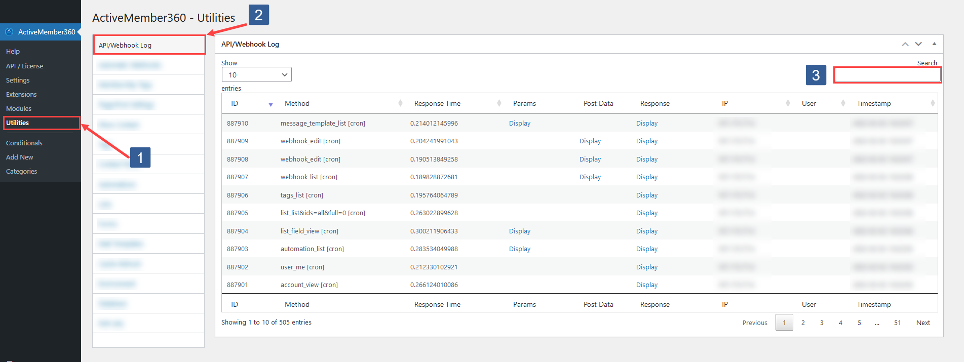 Steps to show API/Webhook log
