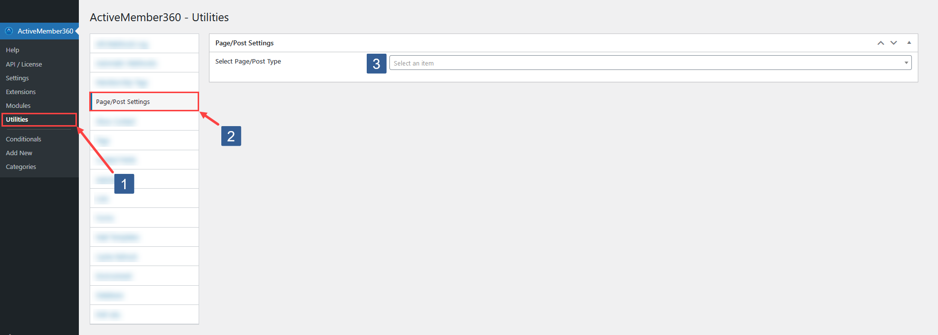 Steps to show ActiveMember360 Page/Post Settings