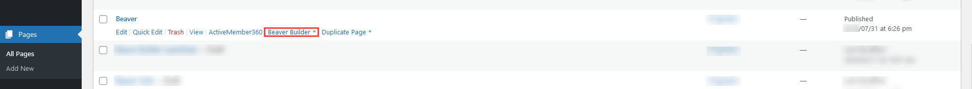 How to select the Beaver Builder editor from page/post listing