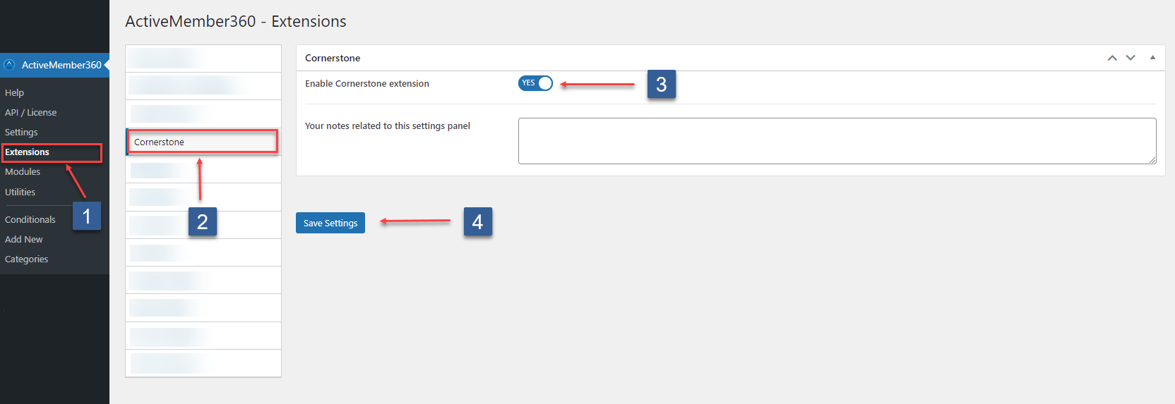 Steps to activate the Cornerstone extension