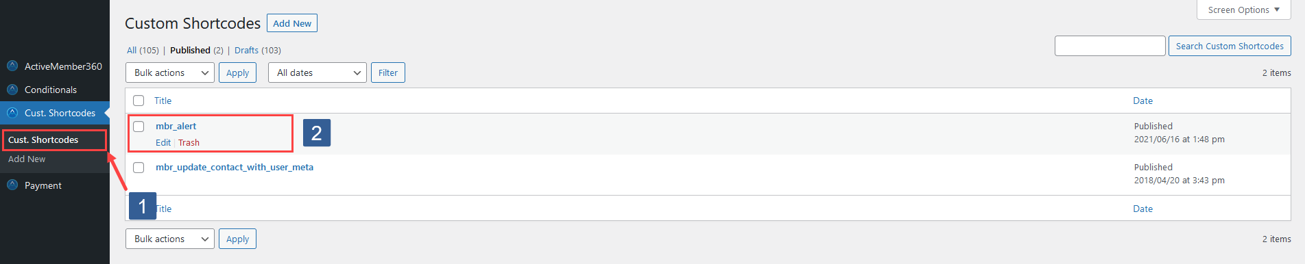Steps to manage custom shortcodes