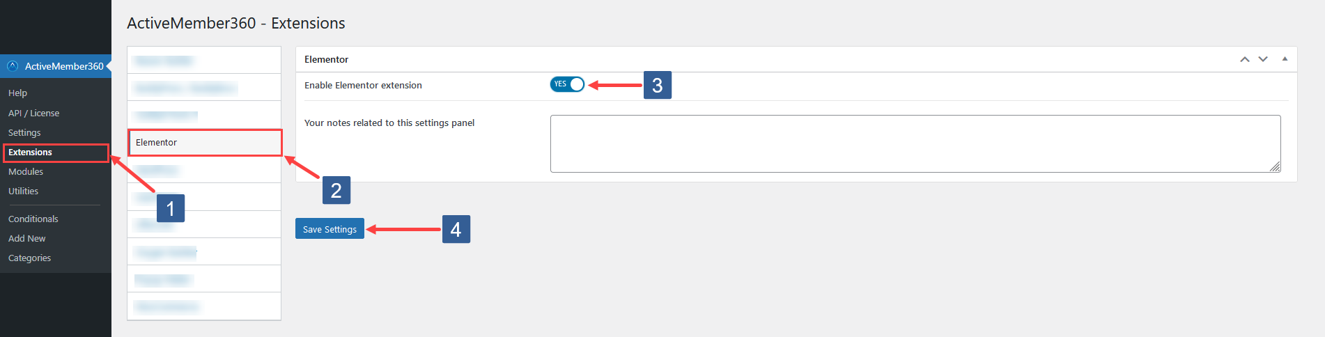 Steps to activate Elementor Extension