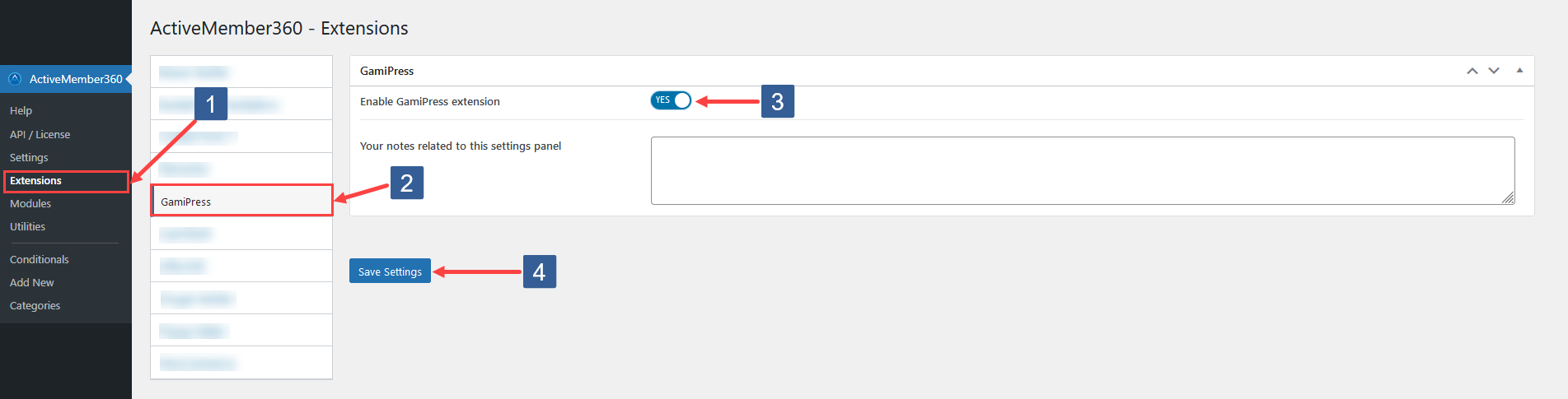 Steps to activate GamiPress Extension