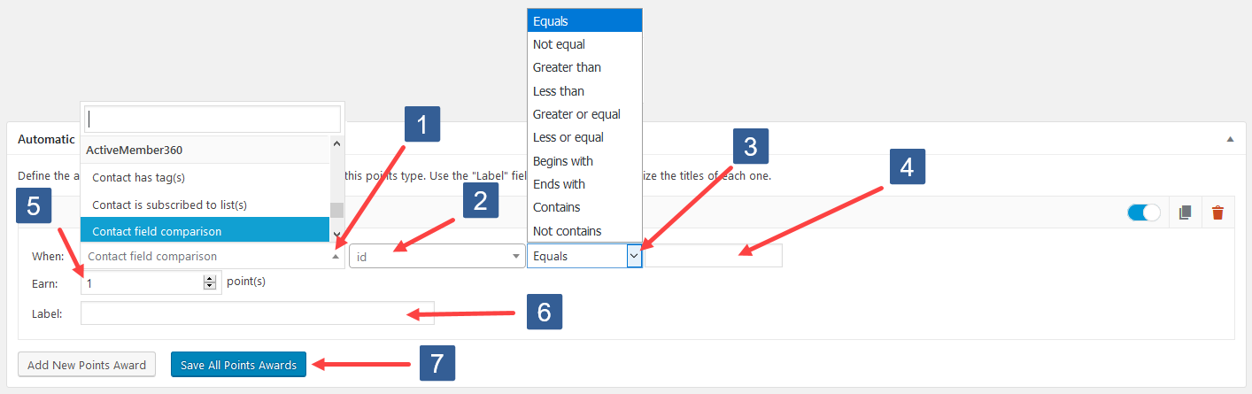 Configuring Add New Points Award For Contact Field
