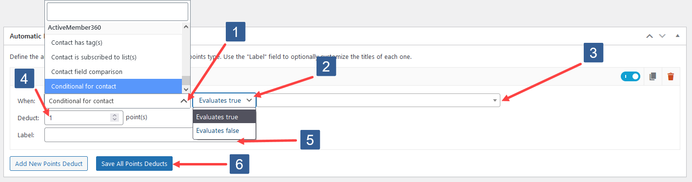 Configuring Add New Points Deduction For Conditional