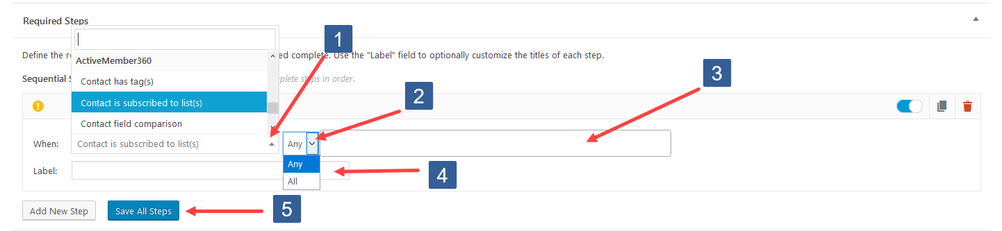 Configuring Add New Required Step For Contact List