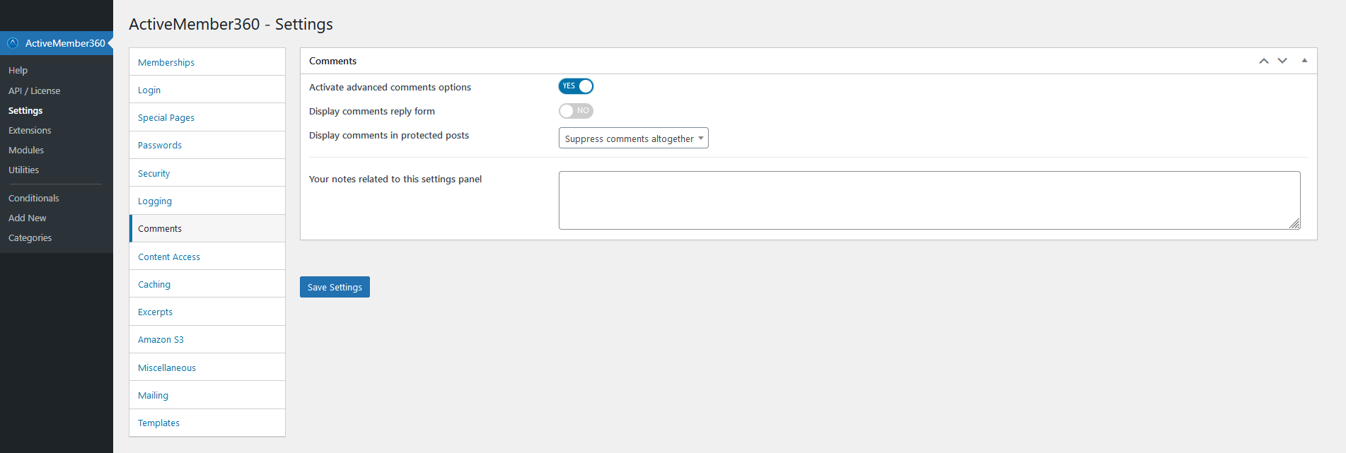 Configure the ActiveMember360 Comments settings