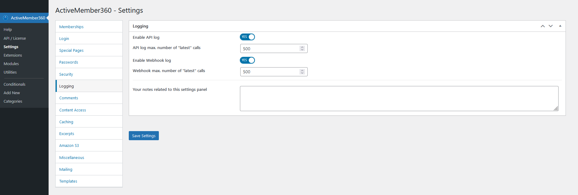 Configure the ActiveMember360 Logging settings