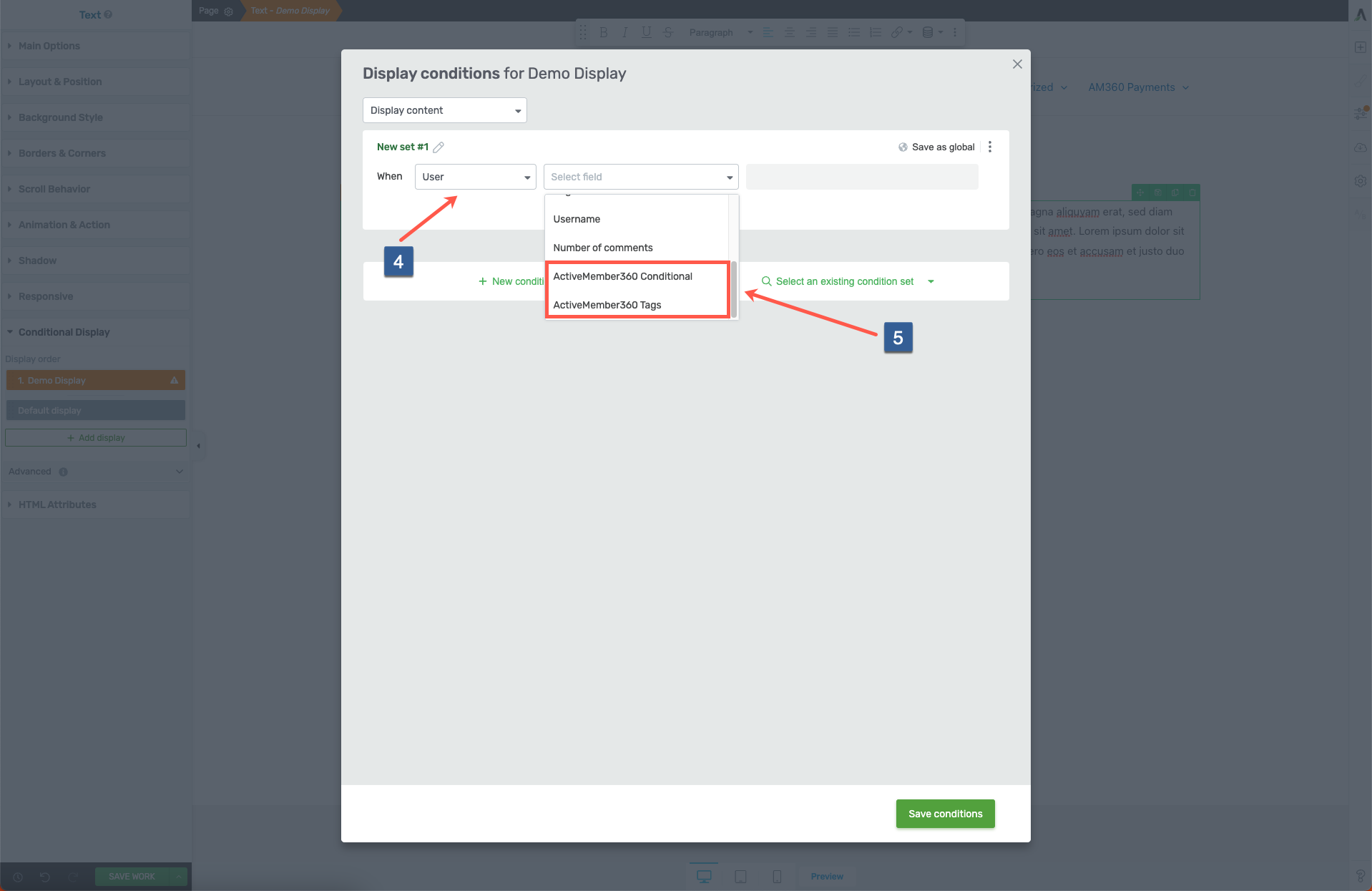 Select ActiveMember360 conditions