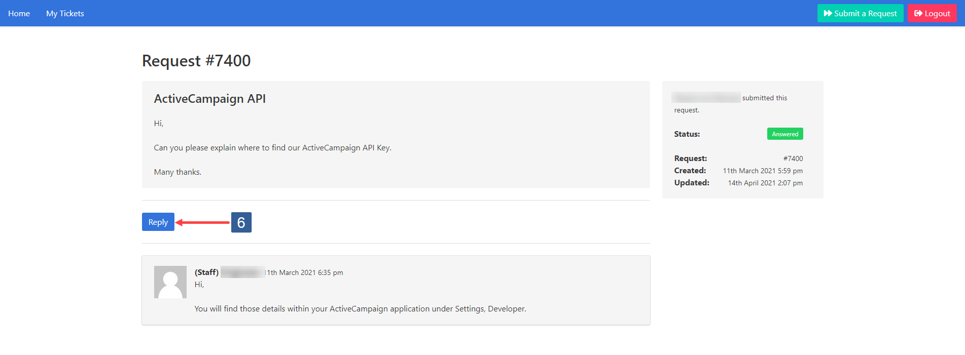 Ticket System Module contact Ticket Review Screen