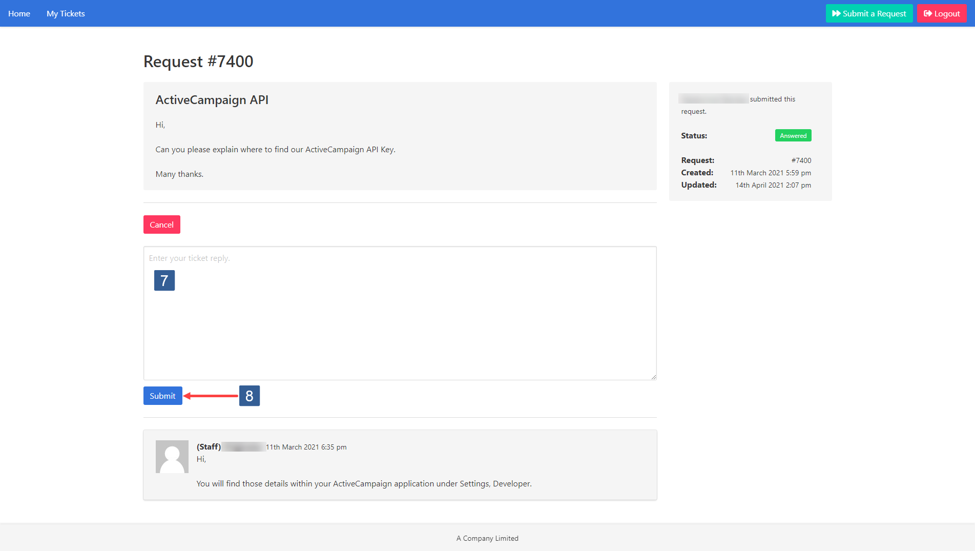 Ticket System Module contact Reply Form