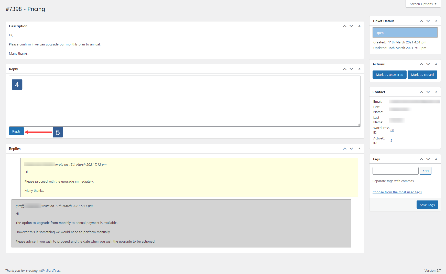 Ticket System Module Support Reply Form