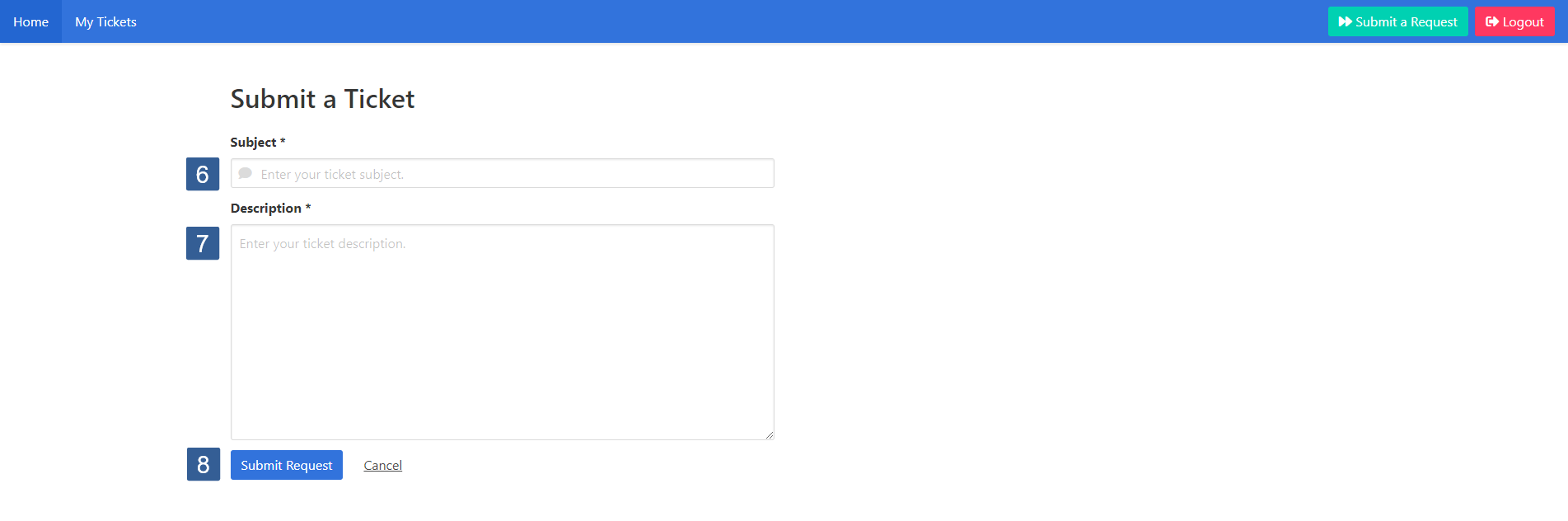 Steps to create and submit a ticket using the Ticket System Module